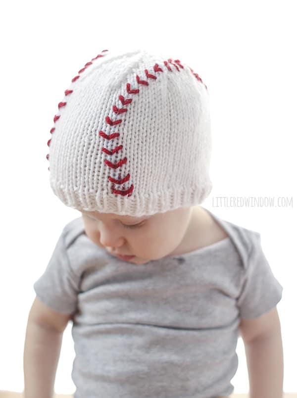 Baby Baseball Hat Knitting Pattern for your cute little slugger! | littleredwindow.com