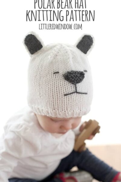 Little Polar Bear Hat Knitting Pattern, perfect for winter! | littleredwindow.com