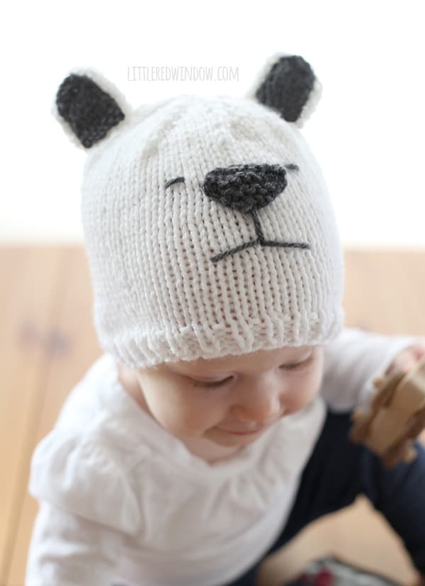 Little Polar Bear Hat Knitting Pattern, perfect for winter! | littleredwindow.com