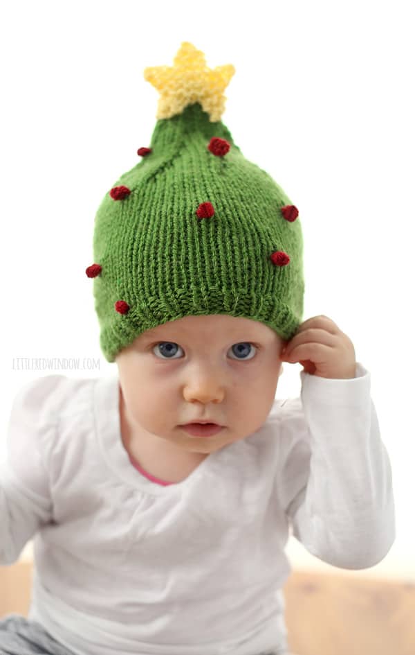 Cute Christmas Tree Hat Free Knitting Pattern! | littleredwindow.com