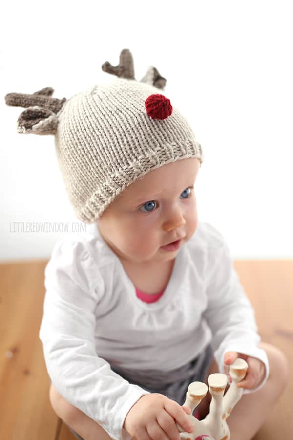 Tiny Reindeer Hat Knitting Pattern, perfect for Christmas! | littleredwindow.com