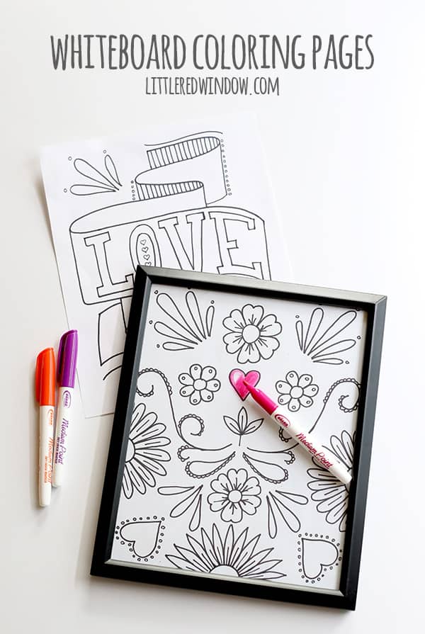 DIY Whiteboard coloring pages, color, erase and color again! With free printable coloring pages! | littleredwindow.com