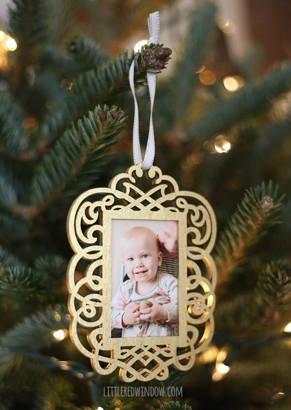 Super quick and easy DIY Double Sided Photo Ornaments for your Christmas Tree! | littleredwindow.com