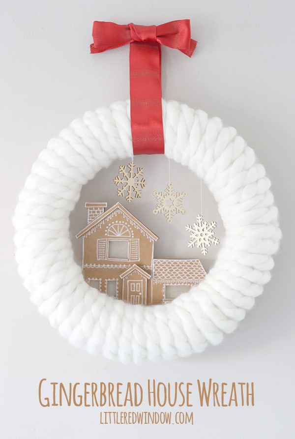 Cardboard Gingerbread House Wreath, so cute for Christmas! | littleredwindow.com