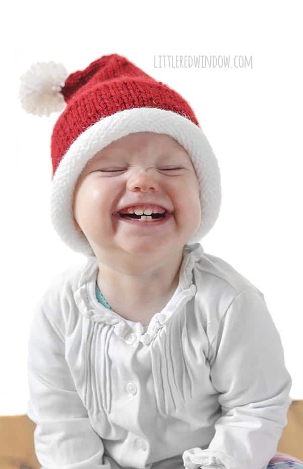 Little Santa Hat Knitting Pattern, a simple pattern for your little one for the holidays! | littleredwindow.com