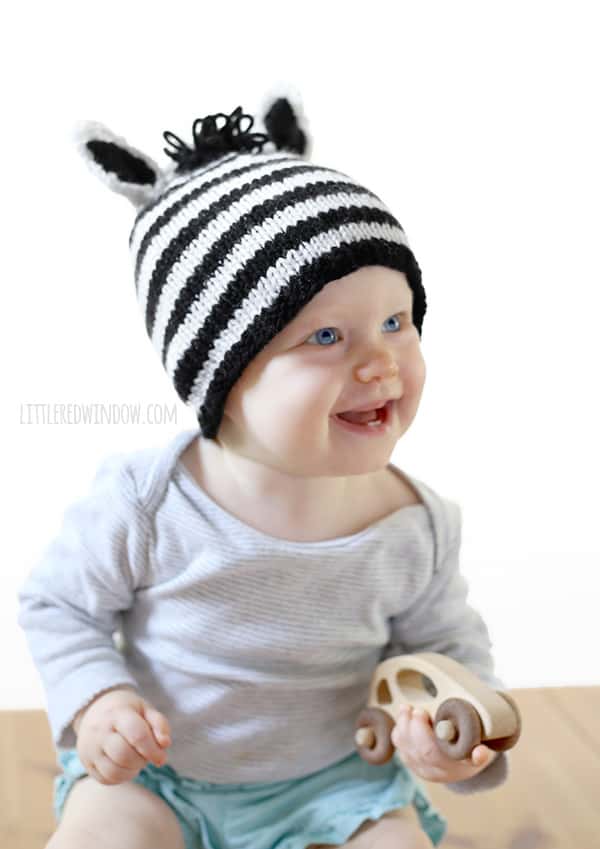 Stripey Zebra Hat Knitting Pattern for babies! | littleredwindow.com