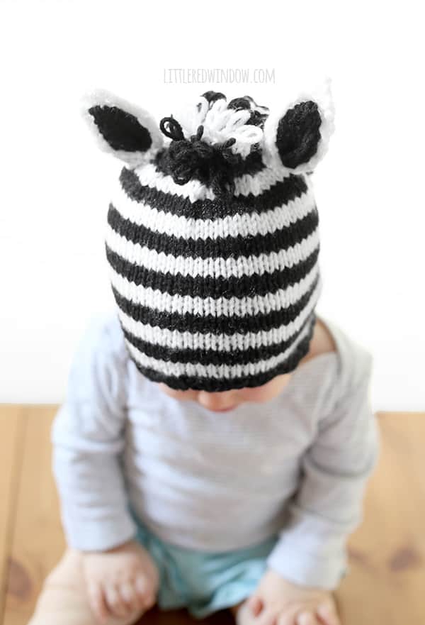 Stripey Zebra Hat Knitting Pattern for babies! | littleredwindow.com