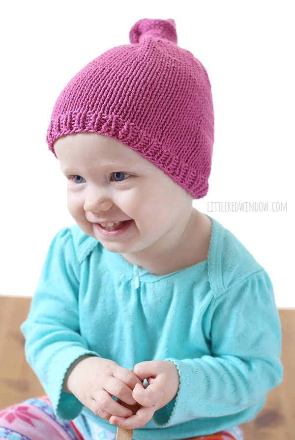 Easy Knit Top Knot Hat Knitting Pattern for babies and toddlers! | littleredwindow.com