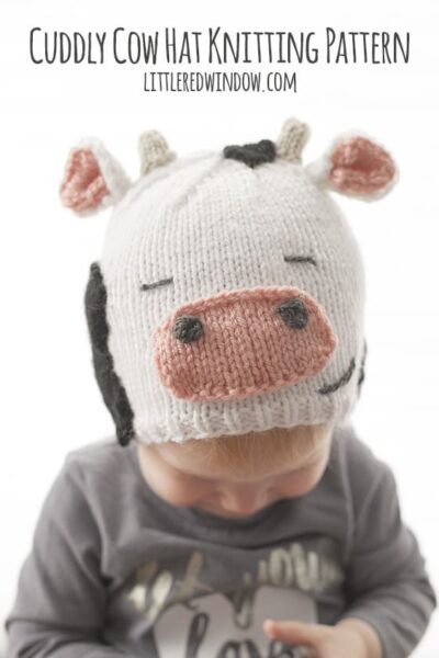 Cute and Cuddly Cow Hat Knitting Pattern for babies and toddlers! | littleredwindow.com
