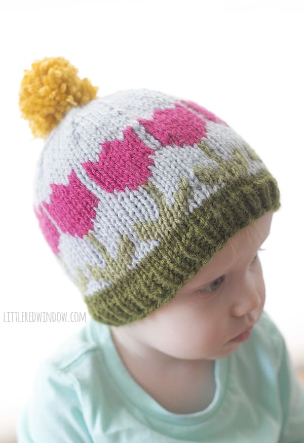 Spring Tulip Hat Fair Isle Knitting Pattern for babies and toddlers! | littleredwindow.com