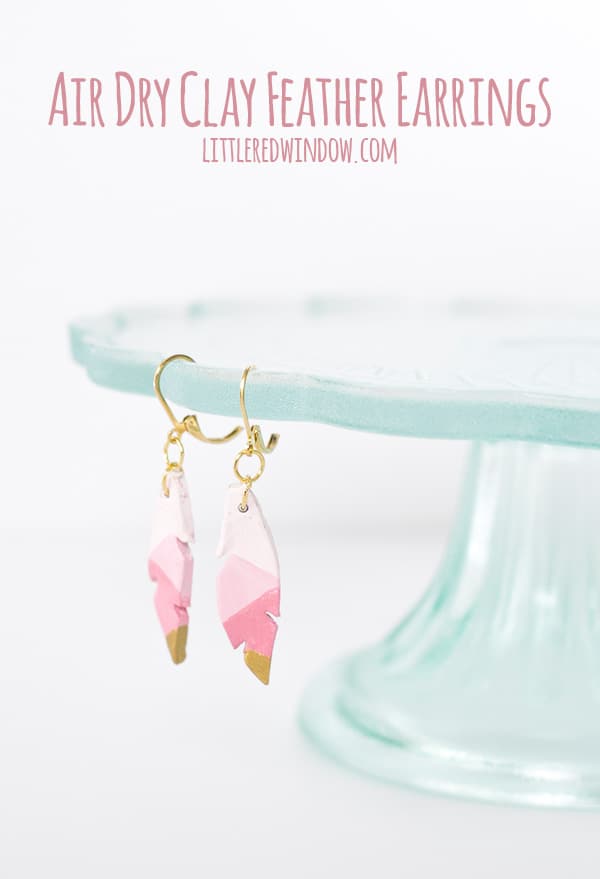 Easy Air Dry Clay Earrings, these cute feather earrings are lightweight and super simple to make! | littleredwindow.com 