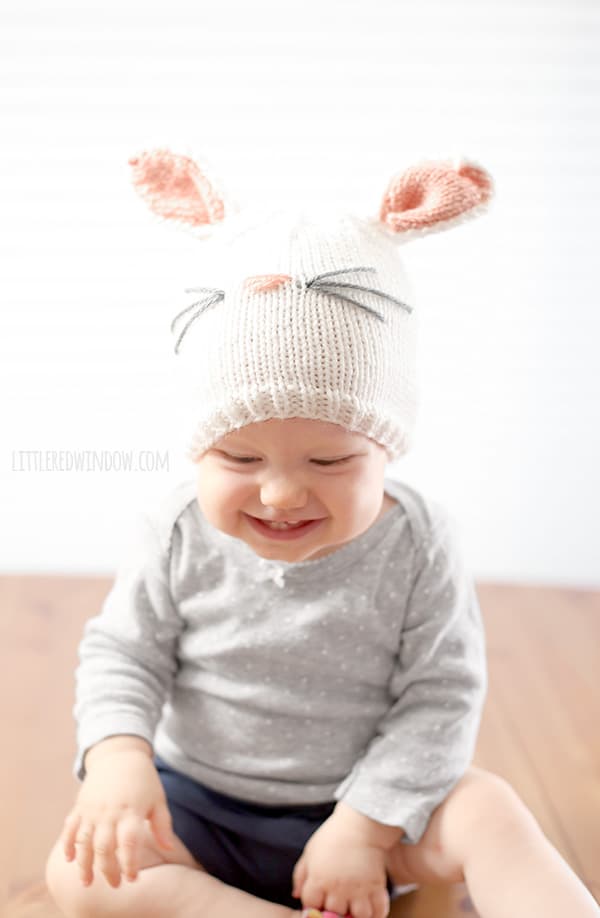Baby Bunny Hat Knitting Pattern for babies and toddlers! | littleredwindow.com