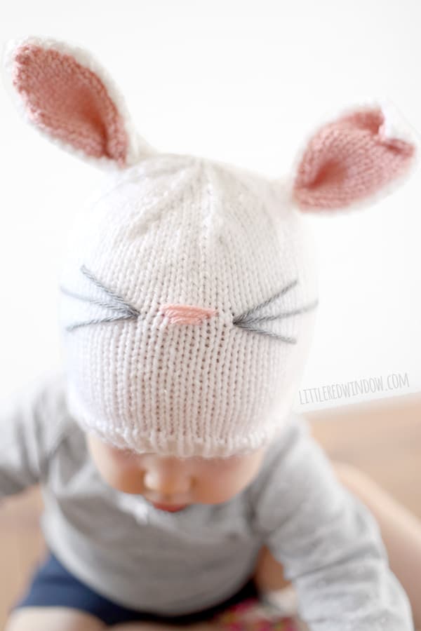 Baby Bunny Hat Knitting Pattern for babies and toddlers! | littleredwindow.com