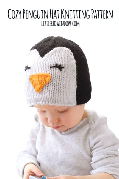 Cozy Penguin Hat Knitting Pattern, adorable for babies and toddlers! | littleredwindow.com