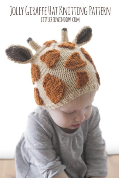 Jolly Giraffe Hat Knitting Pattern for babies and toddlers! | littleredwindow.com