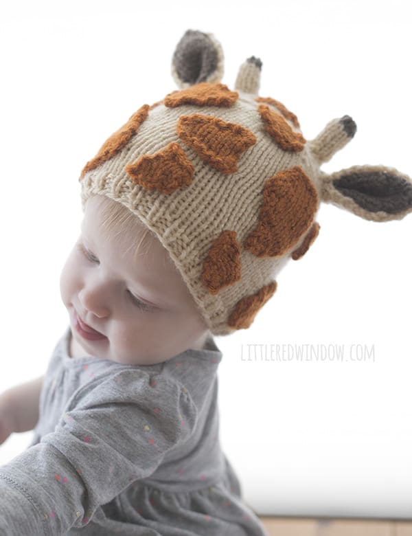 Jolly Giraffe Hat Knitting Pattern for babies and toddlers! | littleredwindow.com