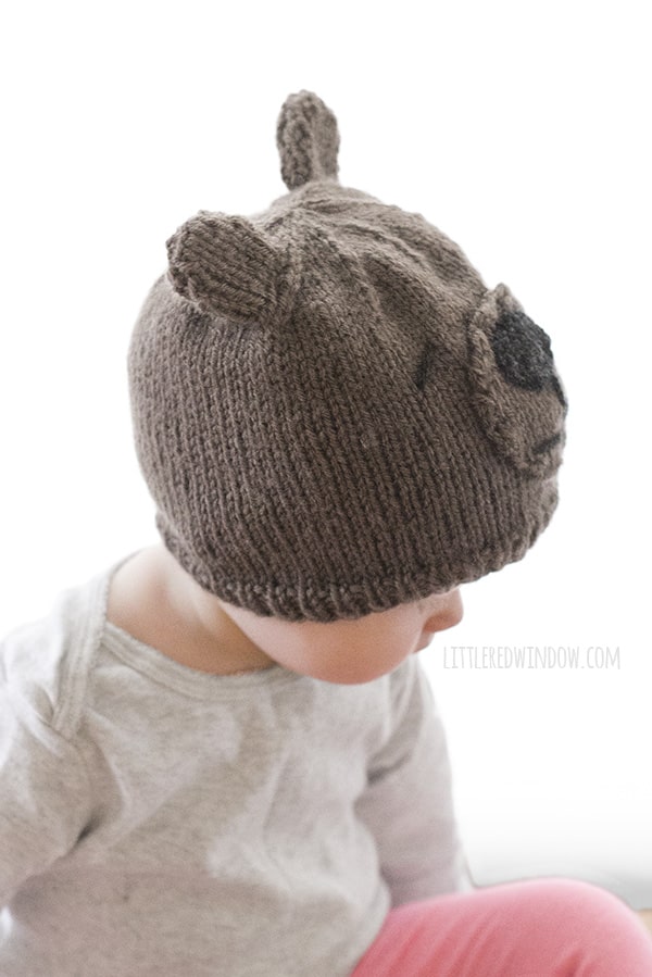 Brand new Teddy Bear Hat Knitting Pattern with sizes for babies and toddlers! | littleredwindow.com