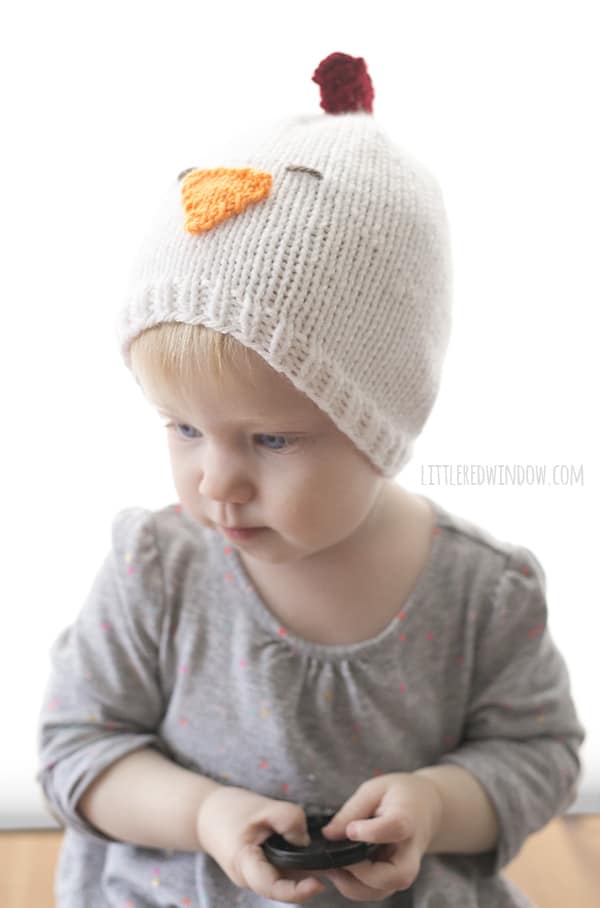 Little Chicken Hat Knitting Pattern for babies and toddlers! | littleredwindow.com 