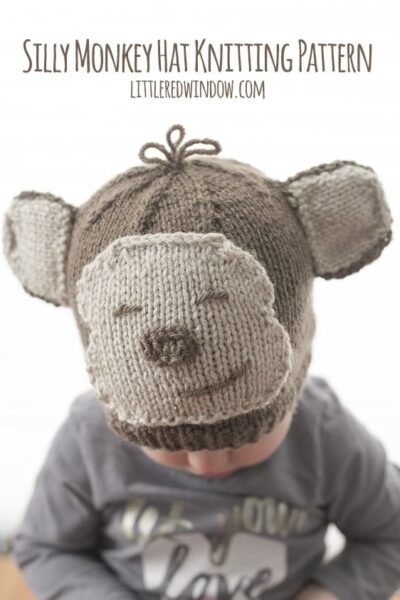 Adorable Silly Monkey Hat Knitting Pattern for babies and toddlers! | littleredwindow.com