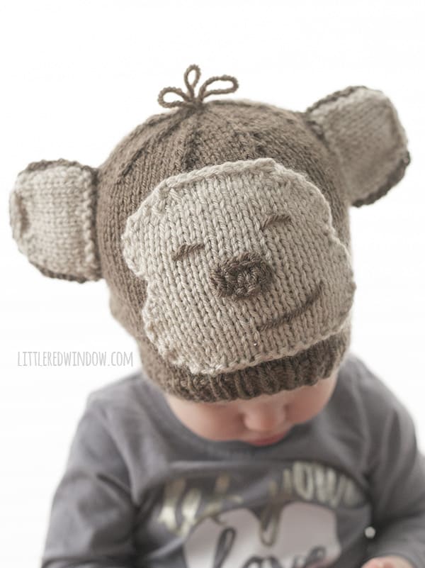 Adorable Silly Monkey Hat Knitting Pattern for babies and toddlers! | littleredwindow.com