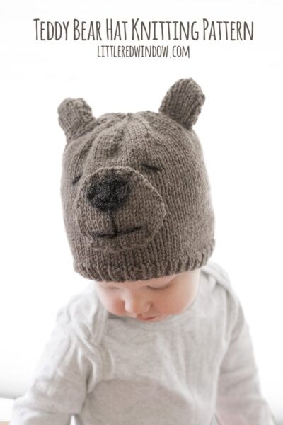 Brand new Teddy Bear Hat Knitting Pattern with sizes for babies and toddlers! | littleredwindow.com