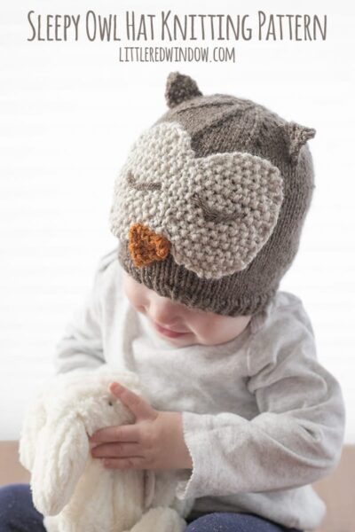 Sleepy Owl Hat Knitting Pattern, adorable for babaies and toddlers! | littleredwindow.com