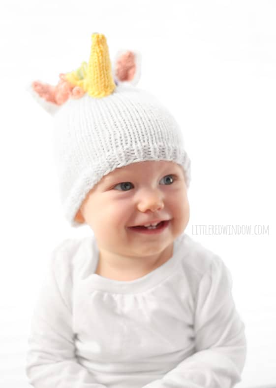 Magical Unicorn Hat Knitting Pattern for babies and toddlers! | littleredwindow.com