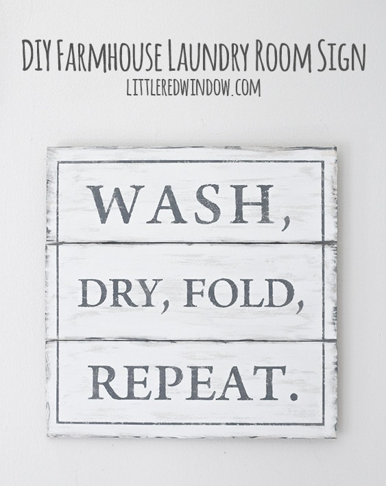 DIY Farmhouse Laundry Room Sign, stencil this cute sign yourself with this easy tutorial! | littleredwindow.com