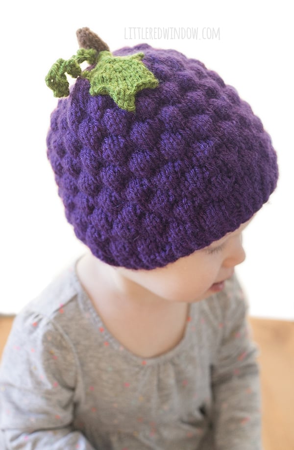 Grape Hat Knitting Pattern for newborns, babies and toddlers! | littleredwindow.com