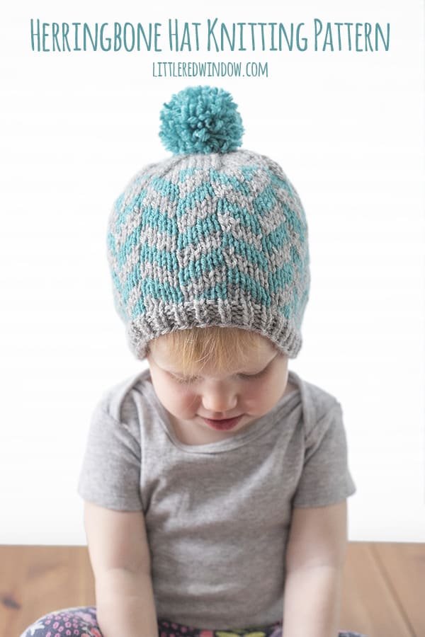 Fair Isle Herringbone Hat Knitting Pattern for newborns, babies and toddlers! | littleredwindow.com