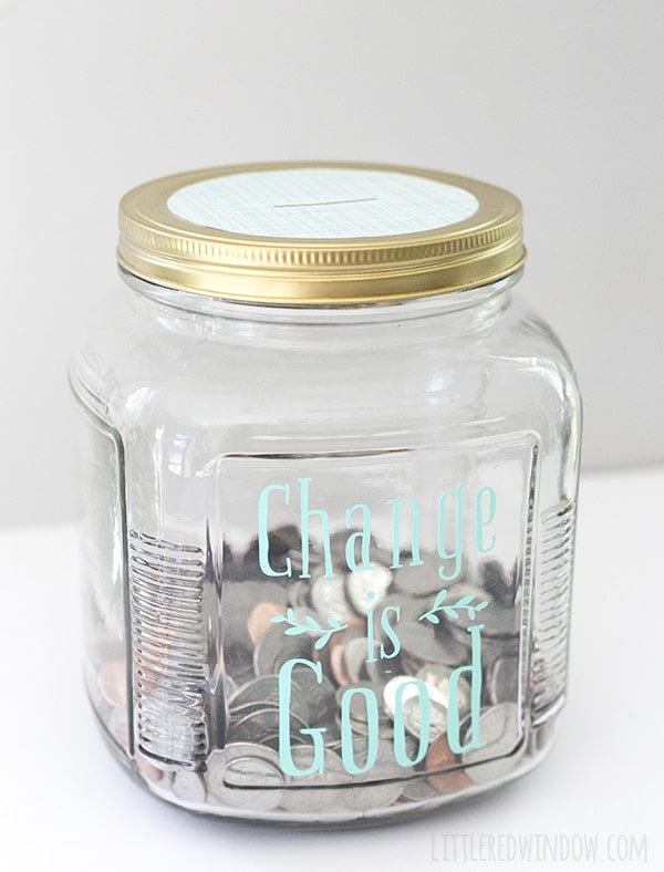 DIY Fun Laundry Room Change Jar, a cute project to corral all that spare change! | littleredwindow.com