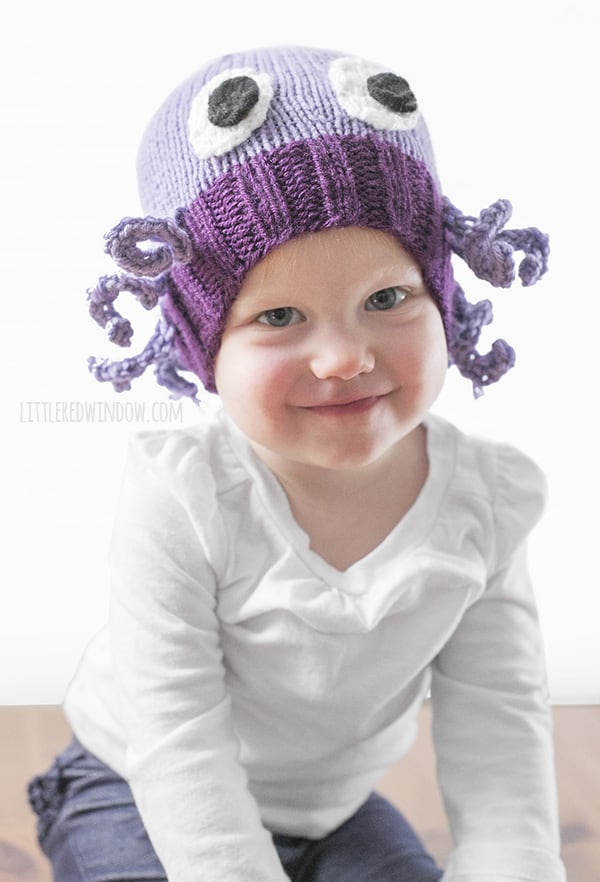 Mini Octopus Hat Knitting Pattern, available for babies and toddlers! | littleredwindow.com