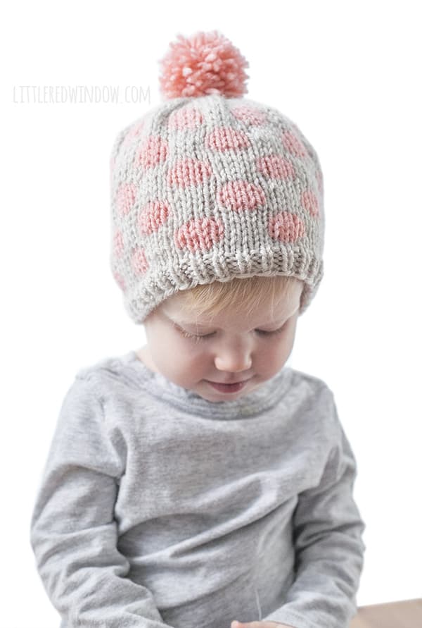 Fair Isle Polka Dot Hat Knitting Pattern for newborns, babies and toddlers! | littleredwindow.com