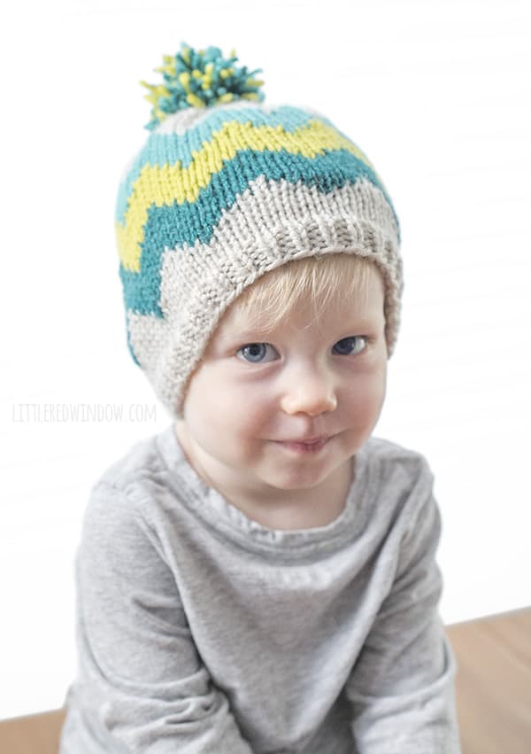 Fair Isle Zig Zag Chevron Hat Knitting Pattern for newborns, babies and toddlers! | littleredwindow.com