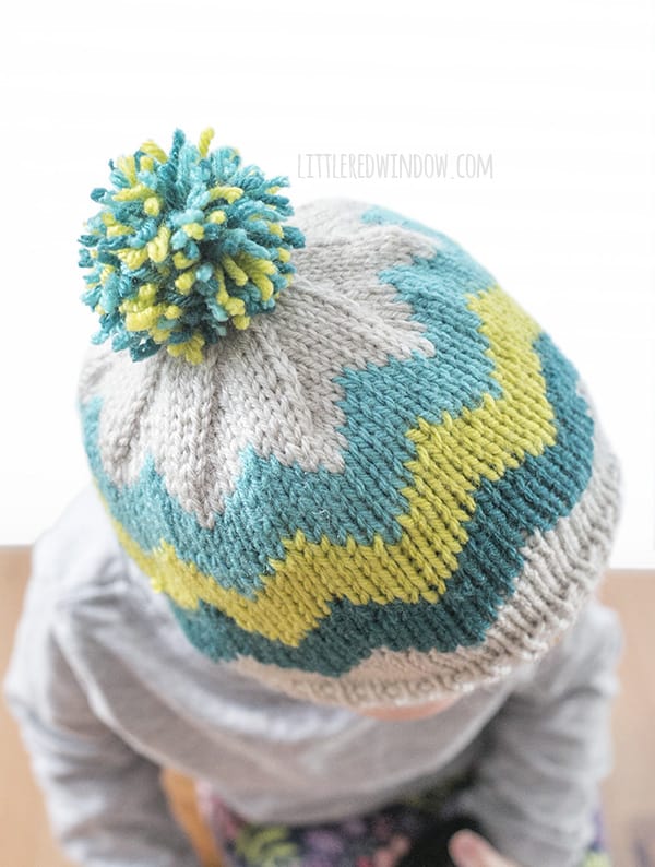 Fair Isle Zig Zag Chevron Hat Knitting Pattern for newborns, babies and toddlers! | littleredwindow.com
