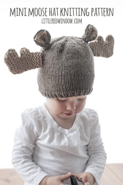 Mini Moose Hat Knitting Pattern for newborns, babies and toddlers! | littleredwindow.com