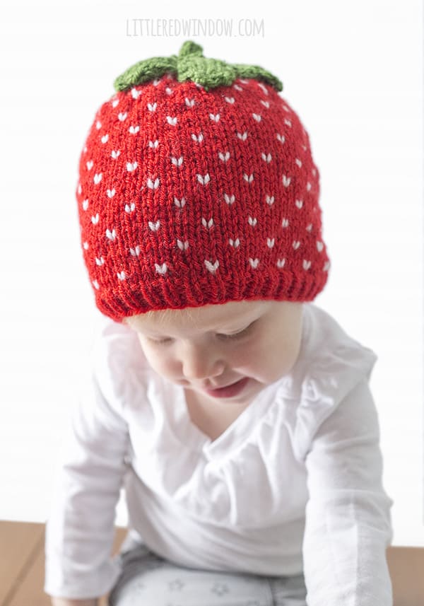 Sweet Strawberry Hat Knitting Pattern for newborns, babies and toddlers! | littleredwindow.com