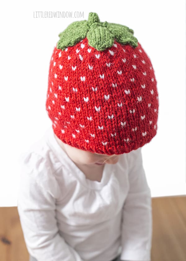 Sweet Strawberry Hat Knitting Pattern for newborns, babies and toddlers! | littleredwindow.com