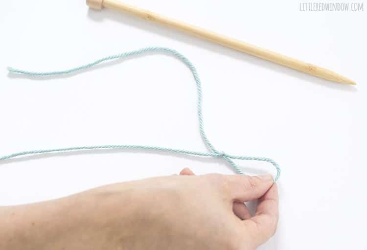 To make a slip knot, pull to tighten