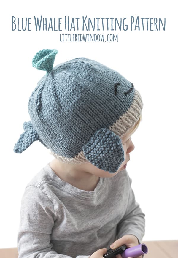 Blue Whale Hat Knitting Pattern for newborns, babies and toddlers! | littleredwindow.com