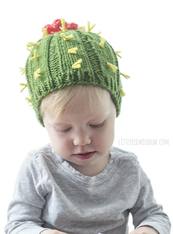 Cuddly Cactus Hat Knitting Pattern for newborns, babies and toddlers! | littleredwindow.com