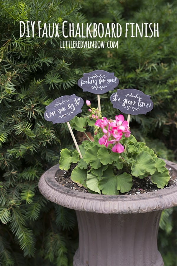 Learn how to do a faux chalkboard finish for these cute garden plant markers! | littleredwindow.com