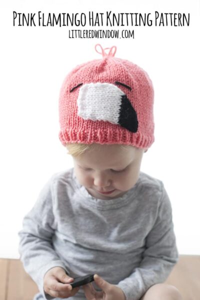 Pink Flamingo Hat Knitting Pattern for newborns, babies, and toddlers! | littleredwindow.com