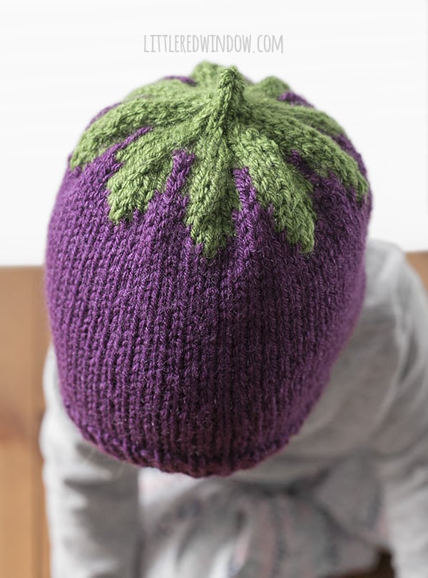 Adorable Eggplant Hat Knitting Pattern for newborns, babies and toddlers! | littleredwindow.com