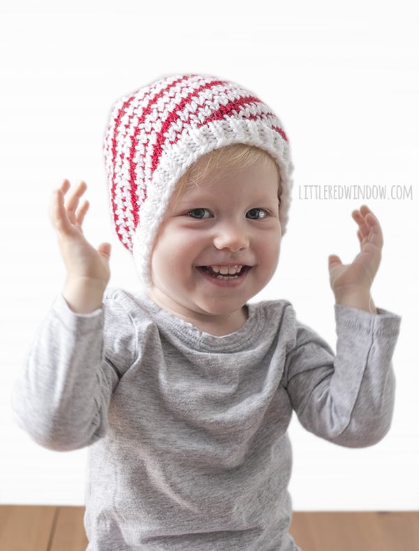 Sweet Candy Cane Hat Fair Isle Knitting Pattern for newborns, babies and toddlers! | littleredwindow.com