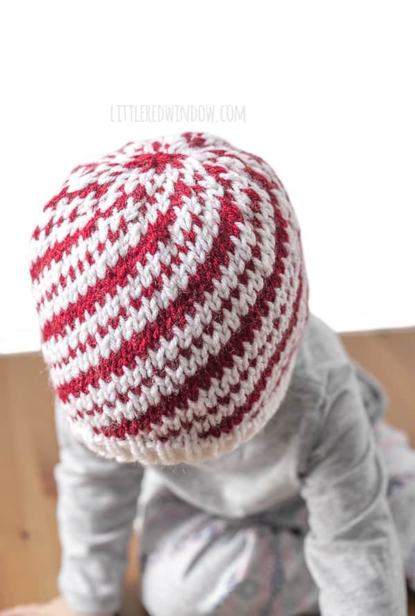 Sweet Candy Cane Hat Fair Isle Knitting Pattern for newborns, babies and toddlers! | littleredwindow.com