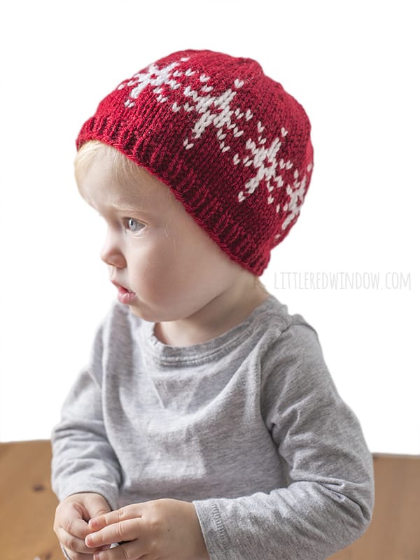 Fair Isle Snowflake Hat Knitting Pattern for newborns, babies and toddlers! | littleredwindow.com