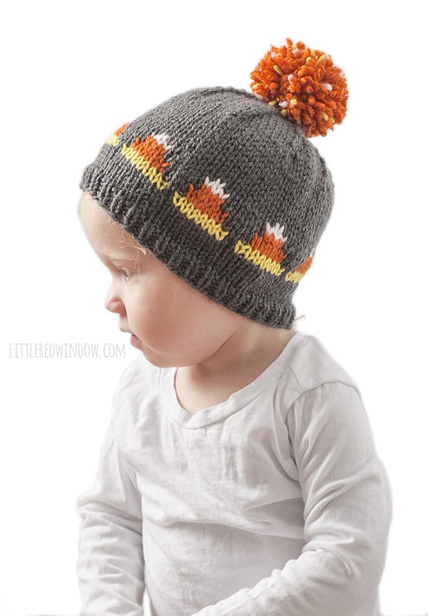 Halloween Fair Isle Candy Corn Hat Knitting Pattern for newborns, babies and toddlers! | littleredwindow.com