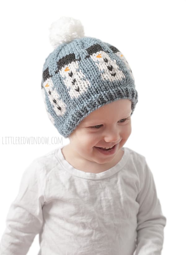 Winter Snowman Hat Knitting Pattern, a fair isle knitting pattern for newborns, babies and toddlers! | littleredwindow.com
