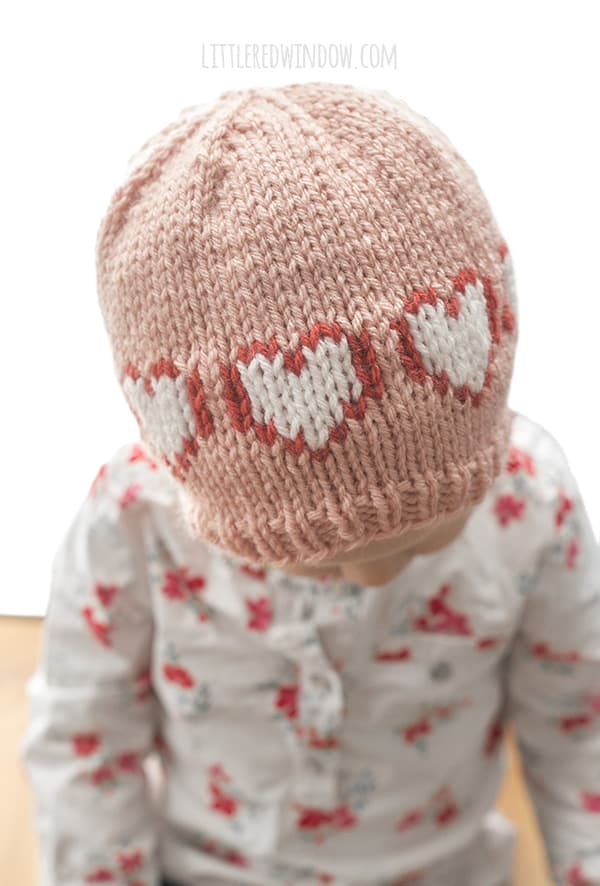 2 Color Heart Hat Knitting Pattern, perfect for Valentine's Day for you newborn, baby or toddler! | littleredwindow.com